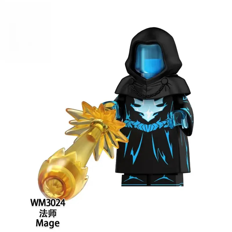 Solo leveling sung jin-woo high quality model PVC figure with black hood, blue lightning robe, and golden staff details