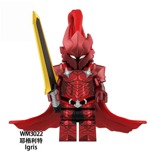 Red armored solo leveling sung jin-woo pvc figure with cape and silver star accents holding yellow and black sword high quality model