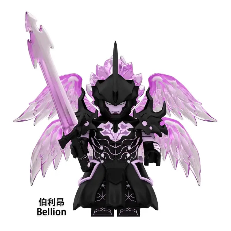 Solo leveling sung jin-woo pvc figure with black and translucent purple wings and intricate armor high quality model