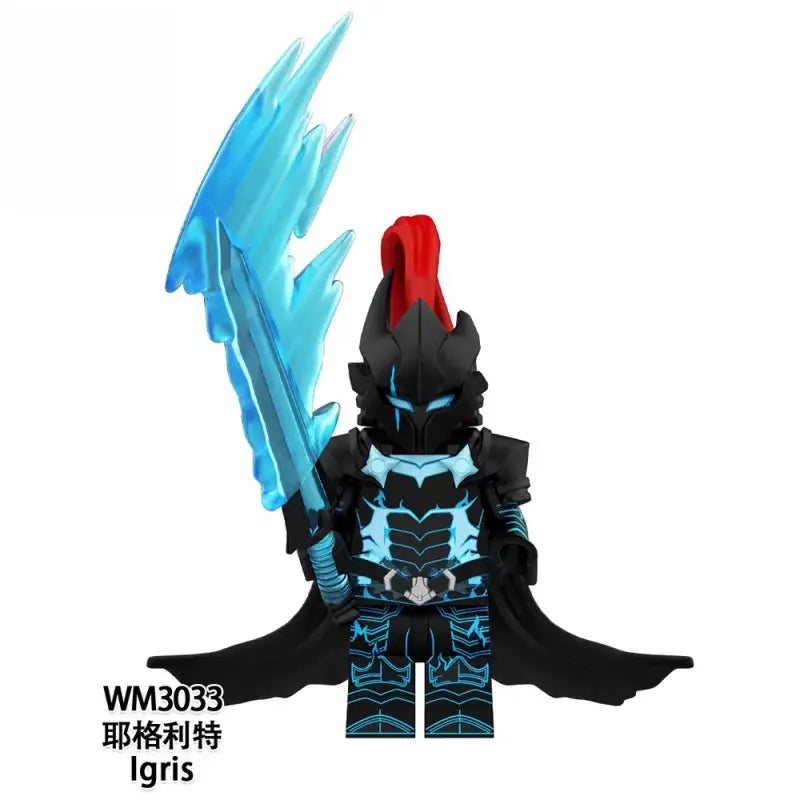 Solo leveling sung jin-woo pvc statue high quality model of black and blue armored figure with red crest and icy blue sword