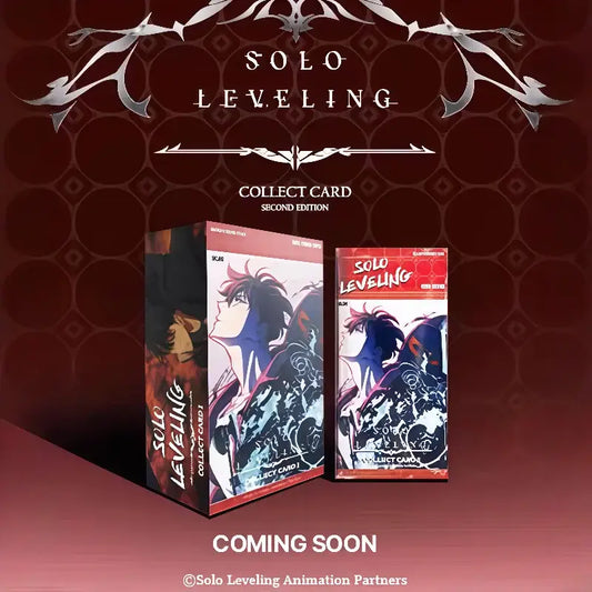 Solo leveling sung jinwoo collect card korean edition box set with vibrant red and black anime artwork on glossy cardboard