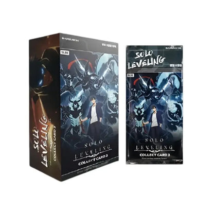 Black and dark blue solo leveling collect cards vol 3 trading card box with anime artwork korean version