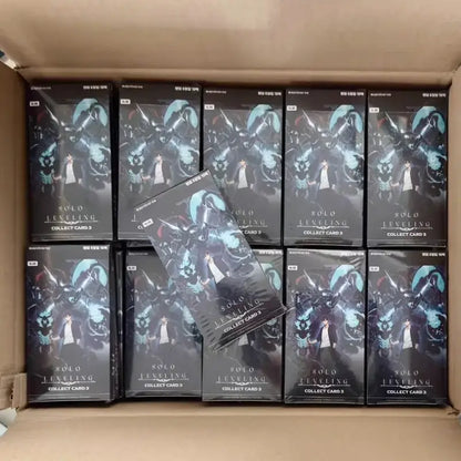 Black rectangular solo level korean version collect cards vol 3 pack with dark anime illustration and glowing blue accents