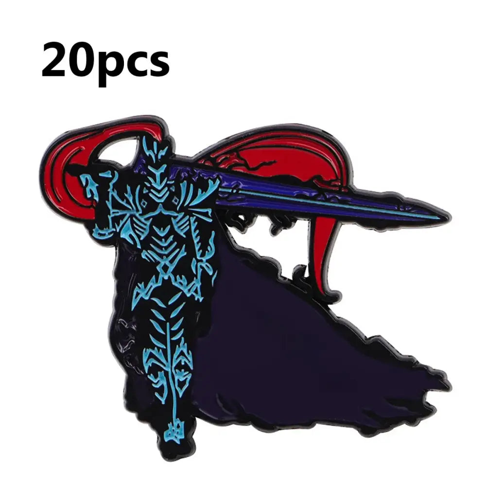 Dark solo leveling sung jinwoo enamel pin with blue patterns holding red sword for backpack badge accessory