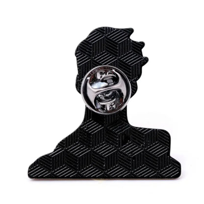 Black solo leveling sung jinwoo enamel pin with geometric cube texture and silver metal clasp lapel badge