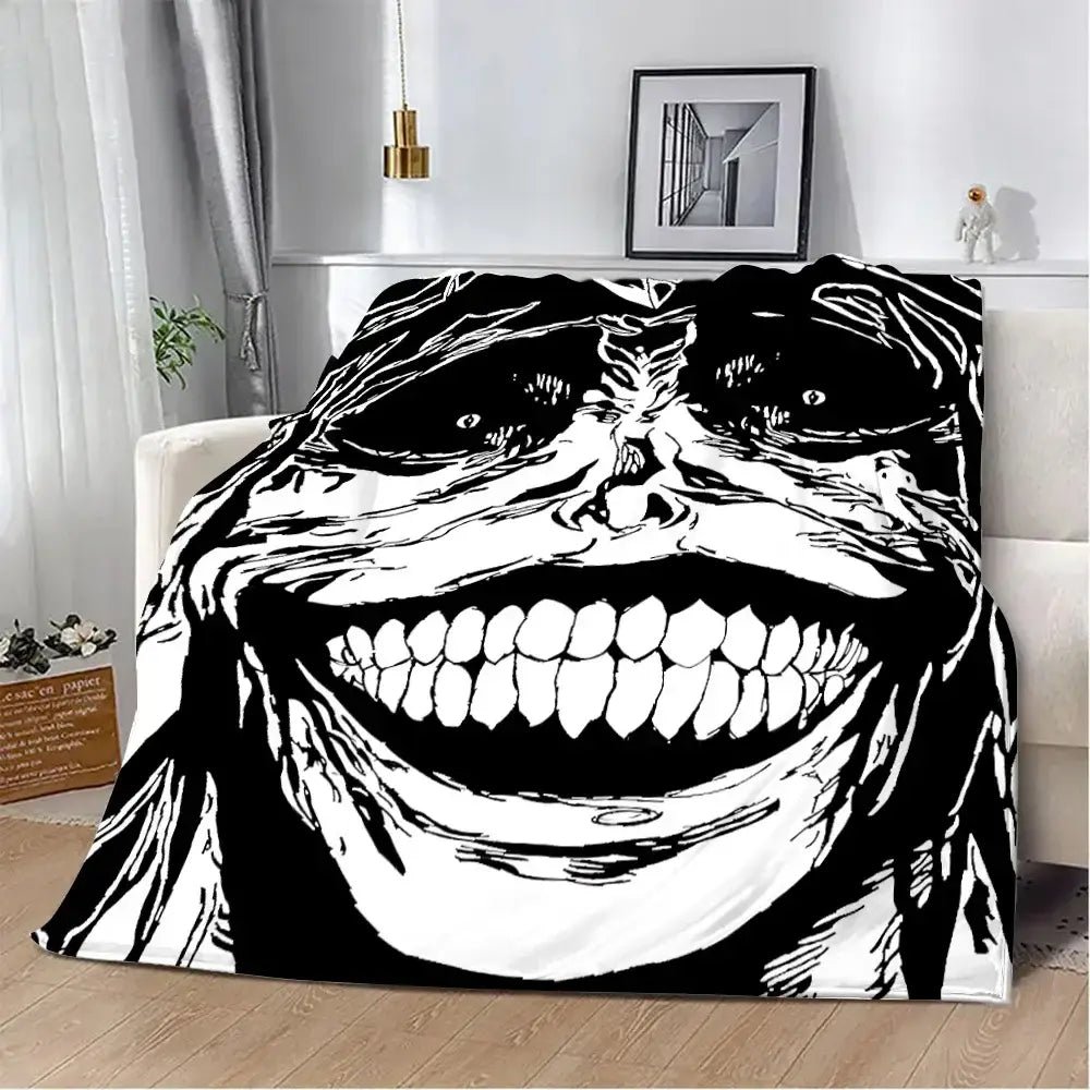 Black and white solo leveling sung jinwoo flannel blanket with iconic troll face design cozy 3d print