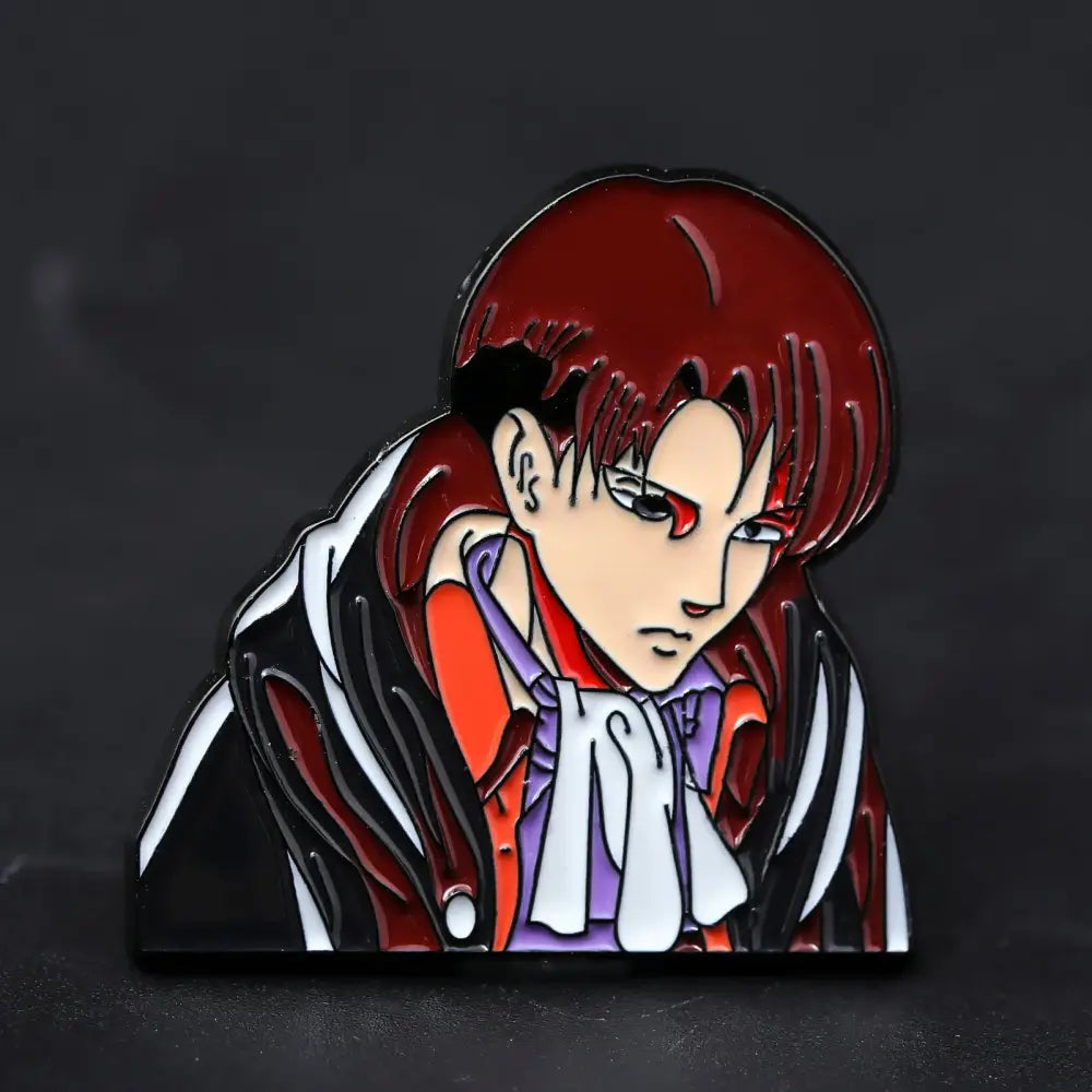 Red-haired solo leveling sung jinwoo enamel lapel pin with black white and purple accents for brooch collection