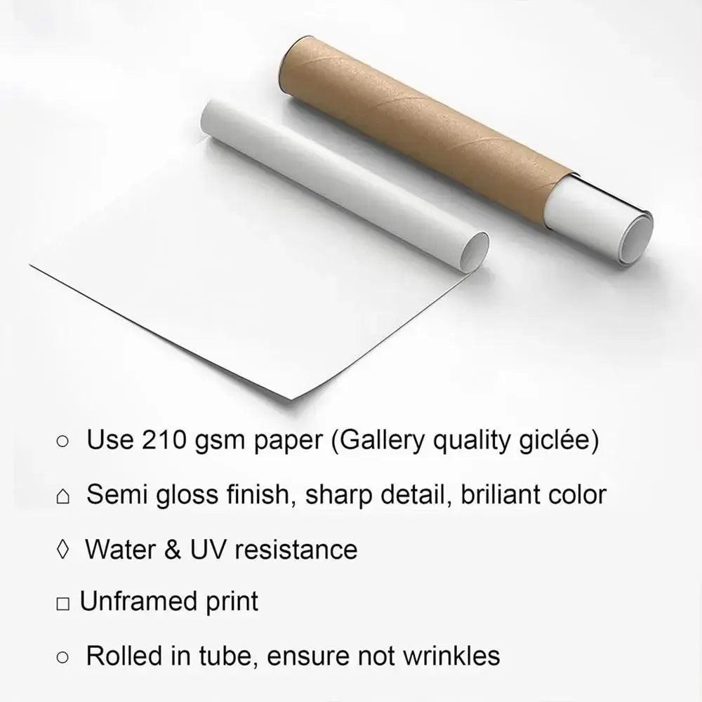 A pristine white 210 gsm gallery-quality giclée jinwoo wall poster rolled in a brown tube for protection decorative print