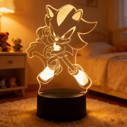 A glowing black and white sonic the hedgehog 3d led night light with a sleek illuminated silhouette design for bedrooms