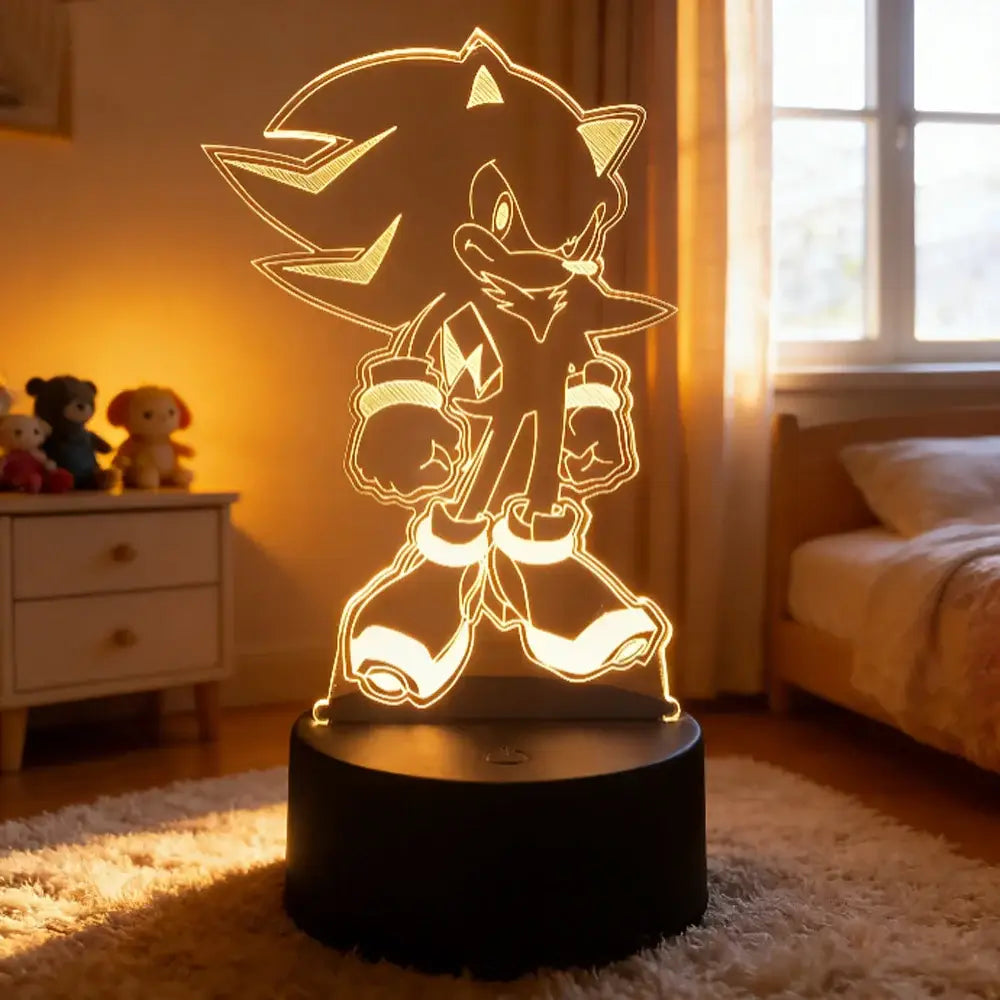 Sonic the Hedgehog 3D LED night light shaped like shadow character glowing black and white with warm yellow light