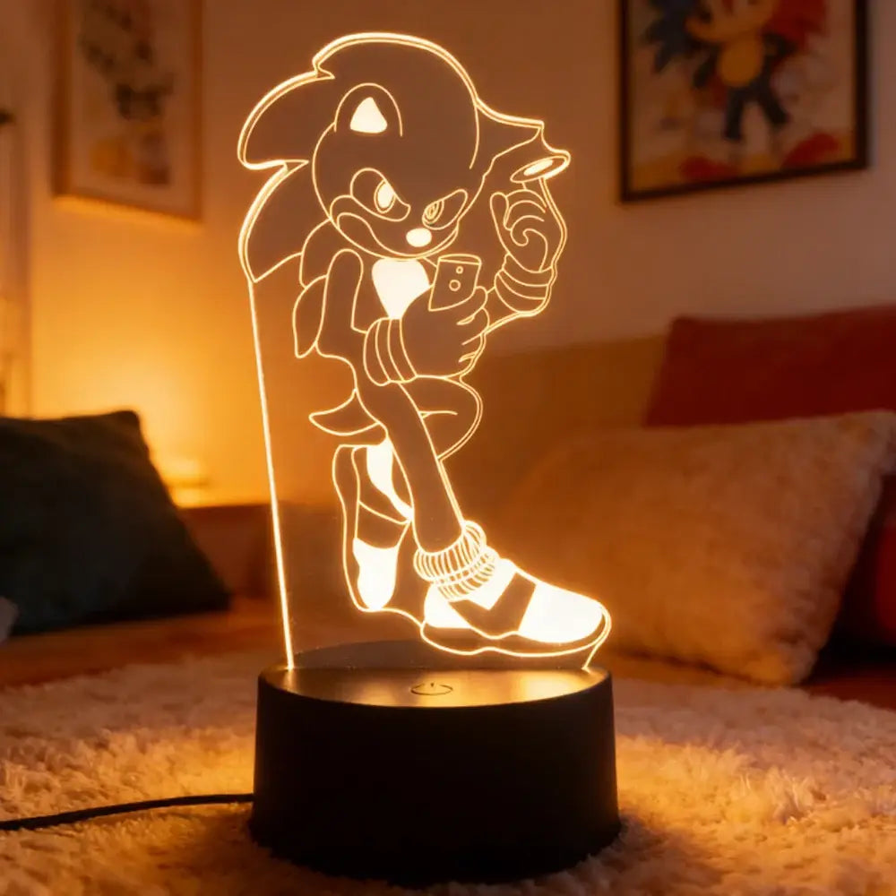 Sonic the Hedgehog 3D LED night light glowing acrylic lamp with dynamic blue design for bedroom use