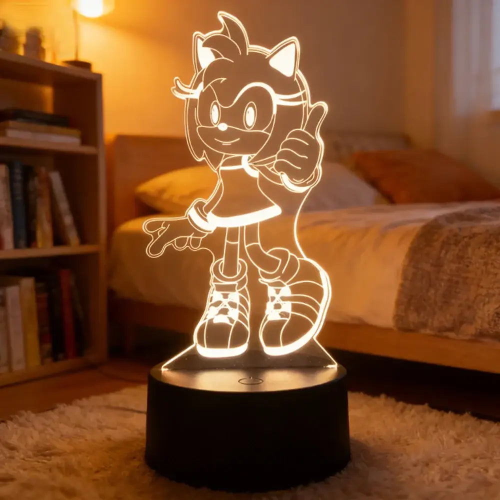 Sonic the Hedgehog 3d led night lamp glowing warm white light on black base for bedroom decoration