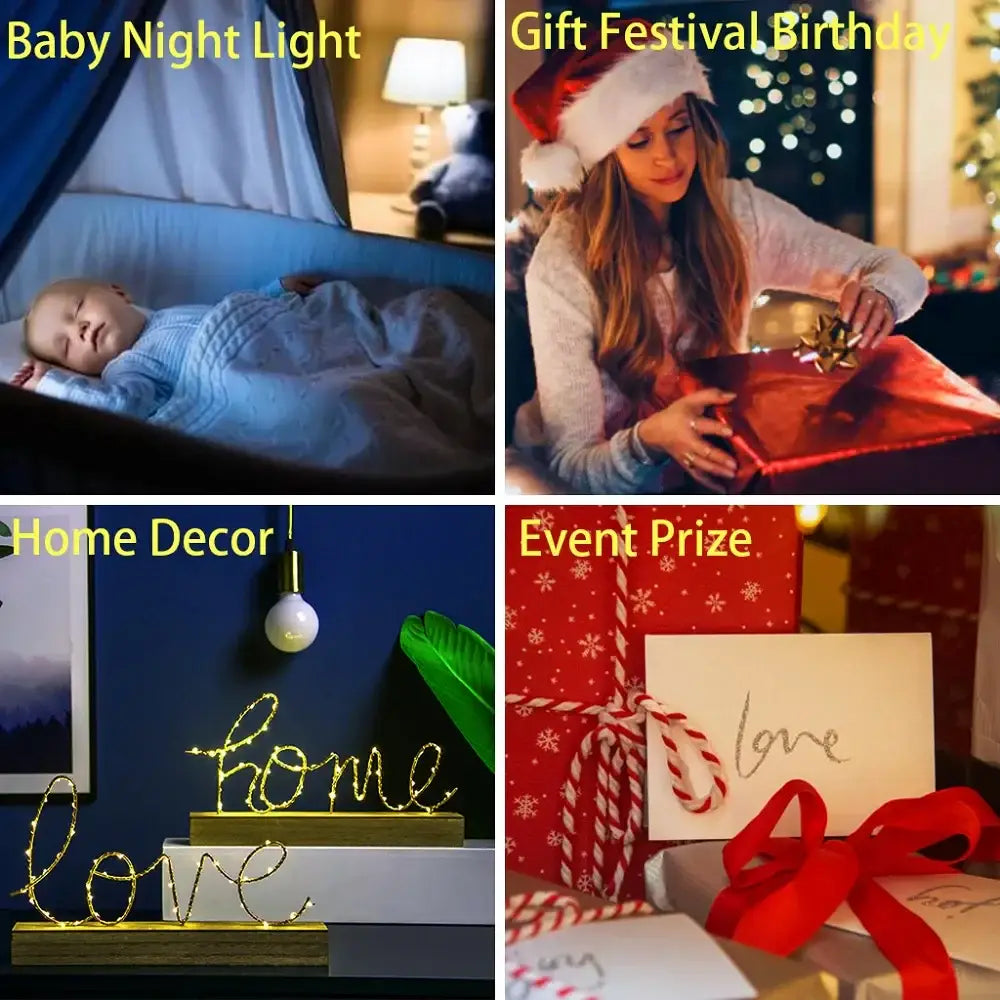 Gold wire home love sign with wooden base and warm LED lighting featured in Sonic the Hedgehog 3D LED night light