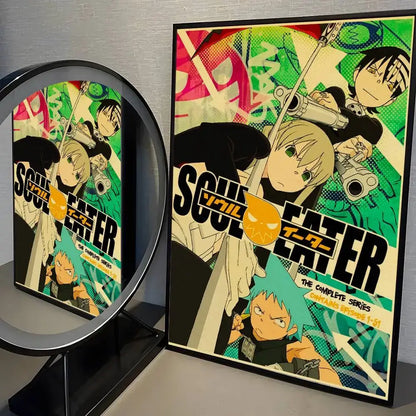Soul eater vibrant green and black framed poster wall art sticker with bold lettering and dynamic print wall art design