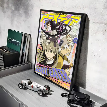 A framed soul eater poster with vibrant colors and bold artwork in hd waterproof wall art for home decor