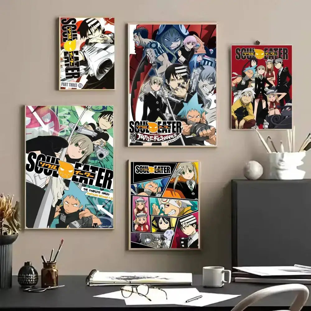Five framed soul eater anime posters with vibrant colorful artwork in hd waterproof wall art for dynamic wall decor