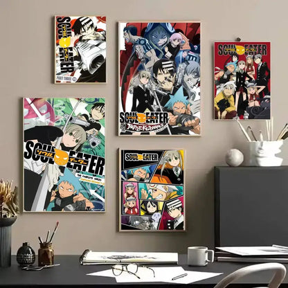 Five framed soul eater anime posters with vibrant colorful artwork in hd waterproof wall art for dynamic wall decor