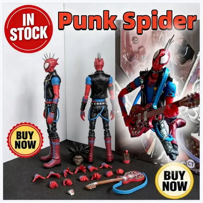 Spider-Man across the spider-verse spider-punk red and blue action figure with black leather vest and spiked mohawk helmet shf-style model
