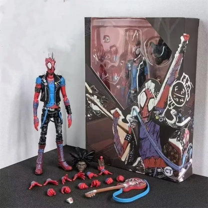 Spider-man across the spider-verse spider-punk shf-style action figure with red blue suit black leather vest and studded accessories
