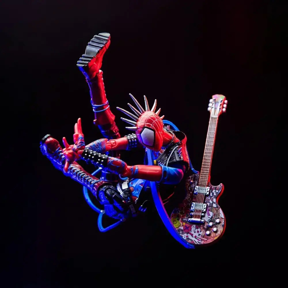 Spider-man across the spider-verse spider-punk action figure shf-style model with red and blue suit and graffiti guitar
