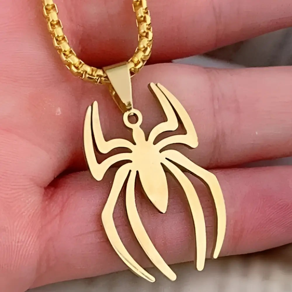 Gold-colored stainless steel spider pendant on matching chain for spider-man spider pendant necklace