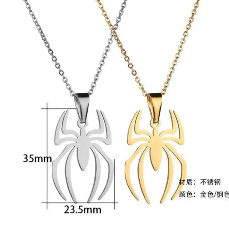 Spider-Man spider pendant necklace in stainless steel with gold and silver finishes for stylish wear