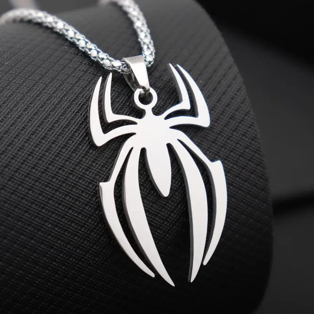 Silver spider-man stainless steel spider pendant with sleek cut-out design and polished metallic finish