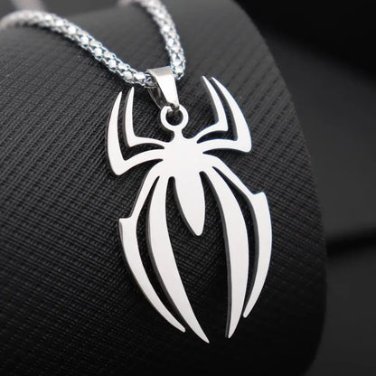 Silver spider-man stainless steel spider pendant with sleek cut-out design and polished metallic finish