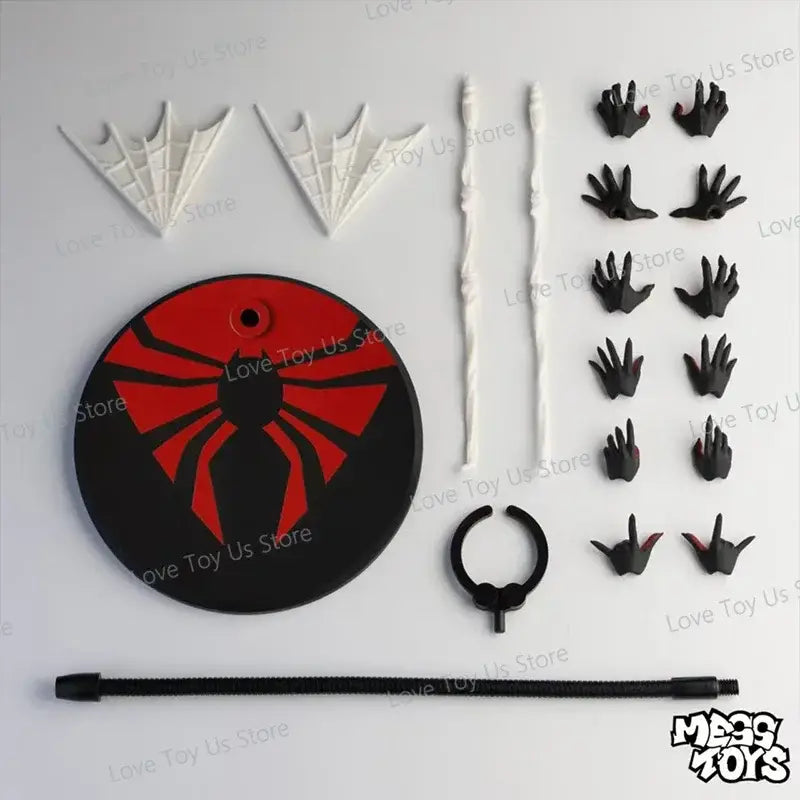 Black and red circular pvc base plate with stylized spider emblem for doctor octopus spider man action figure