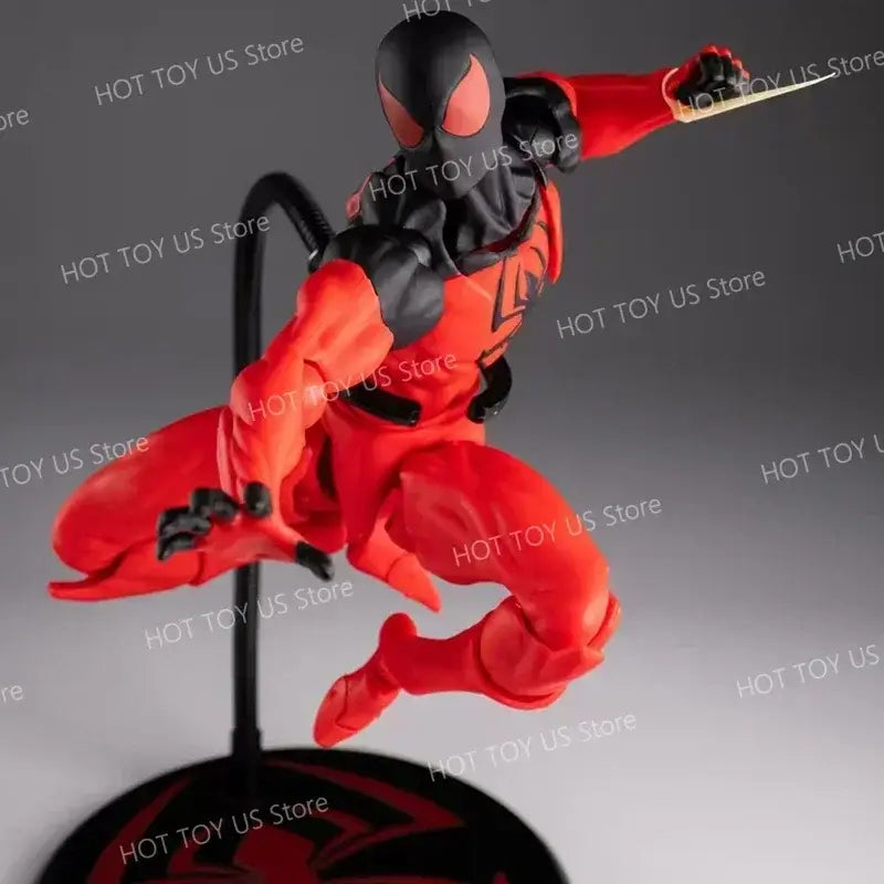 Spider-man symbiote spider-man pvc action figure in black and red suit with detailed sculpting and painted finish