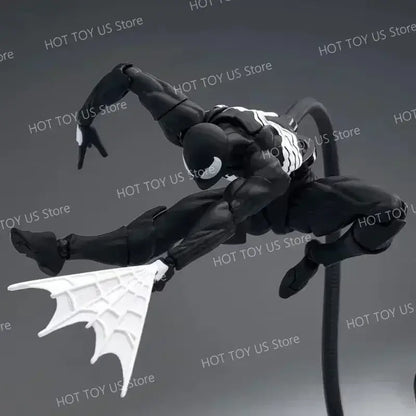 Black and white venom spider man action figure with articulated limbs webbed feet and glossy finish pvc figure