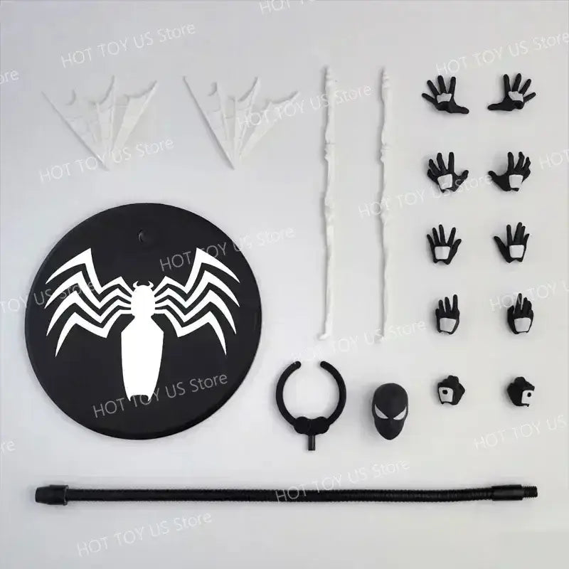 Black and white venom action figure accessory set for spider man symbiote spider man pvc figure with base and hands