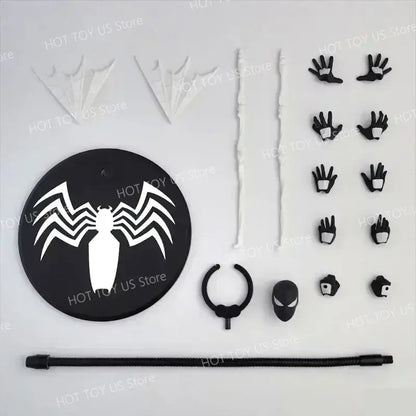 Black and white venom action figure accessory set for spider man symbiote spider man pvc figure with base and hands