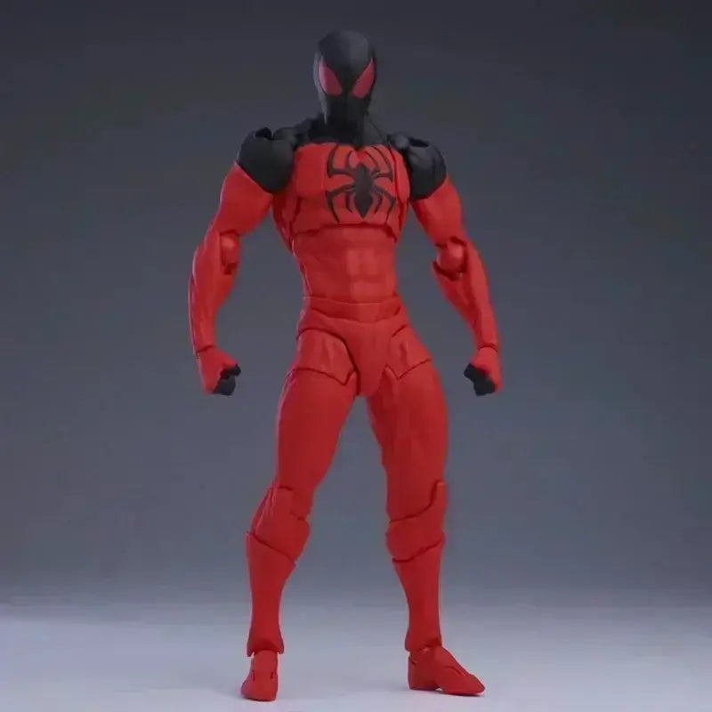 Spider-Man symbiote spider man pvc action figure with black suit muscular design glowing red eyes and spider emblem