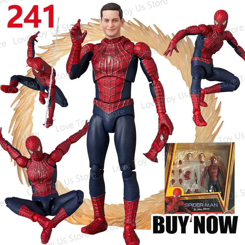 Spider-man tobey maguire action figure mafex no241 with red and blue highly detailed webbed suit design