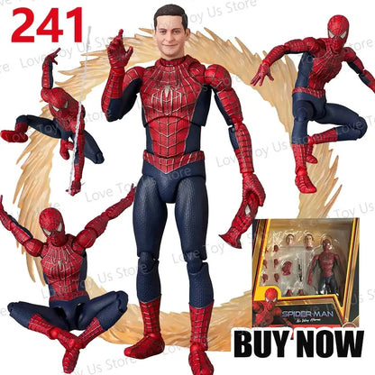 Spider-man tobey maguire action figure mafex no241 with red and blue highly detailed webbed suit design