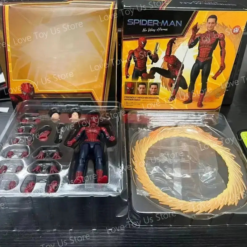 Spider-Man Tobey Maguire Mafex No.241 action figure in red and blue with highly detailed articulated pose and accessories