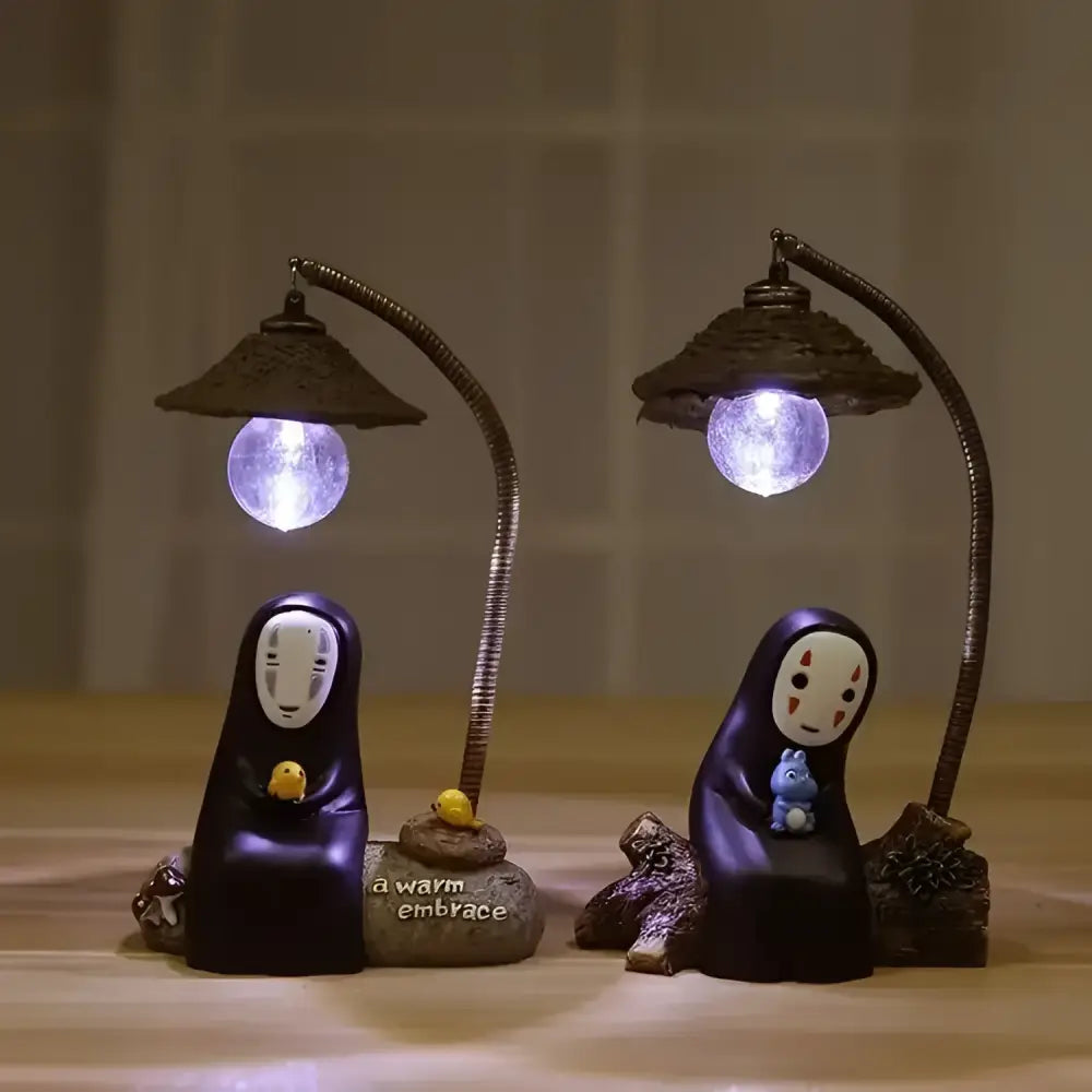 Spirited away no-face black figurines led desk lamp with glowing spherical eye-protection light on flexible gooseneck arms