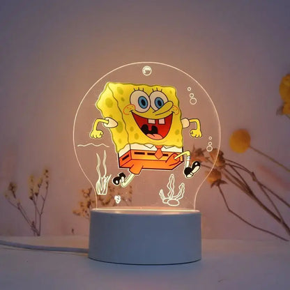 Translucent acrylic led lamp featuring glowing cartoon spongebob in an illuminated bubble for bedroom decor light