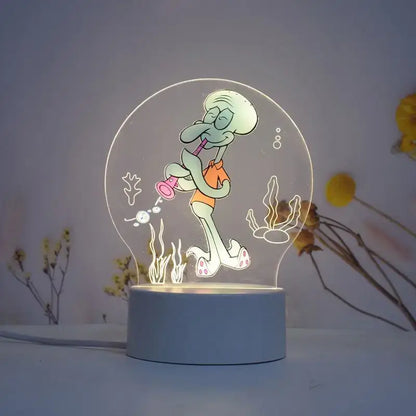 Translucent circular 3d led lamp featuring patrick star playing pink instrument underwater for bedroom decor