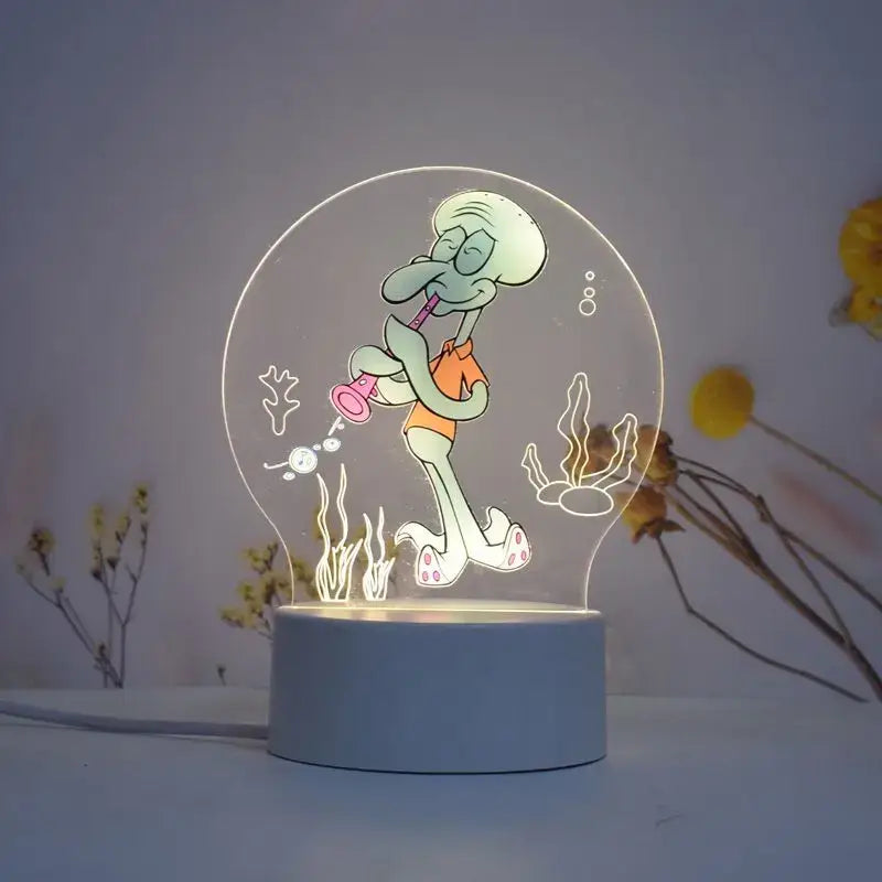 Translucent circular spongebob patrick star 3d night led lamp featuring cartoon character playing pink instrument underwater