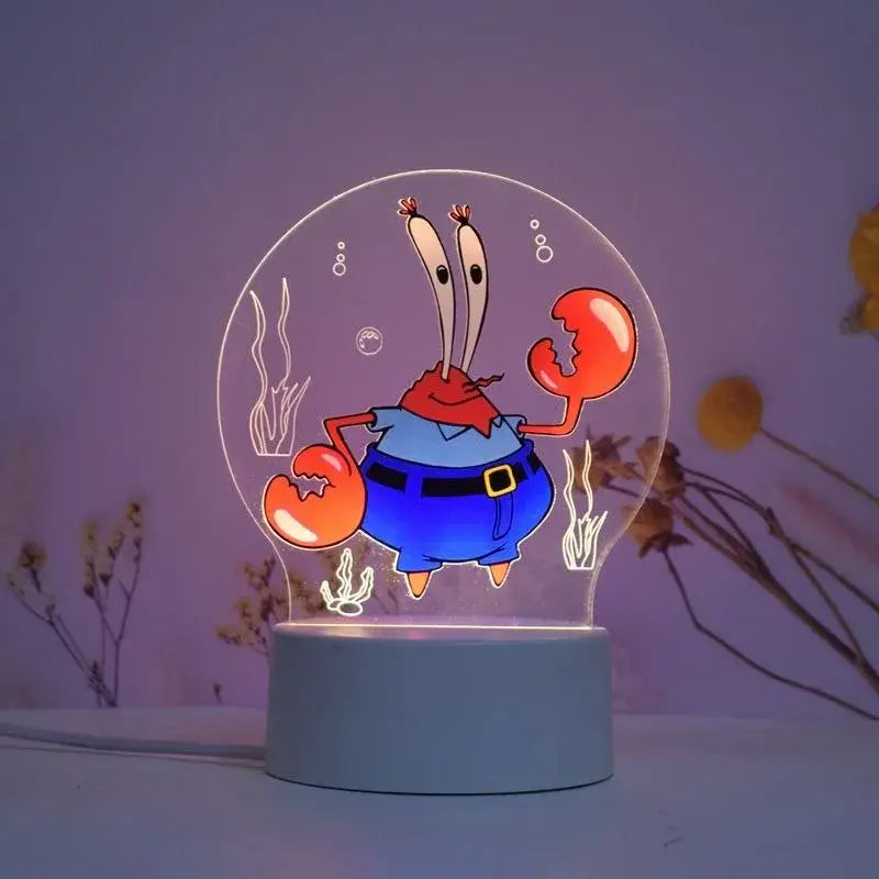 Translucent spherical spongebob patrick star 3d night light featuring a cartoon crab illuminated underwater scene lamp