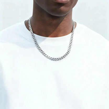 Silver-toned stainless steel curb chain necklace worn with spy × family anya and bond bond graphic tee 100% cotton