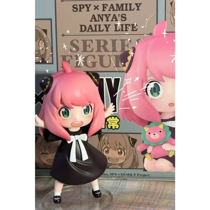 Spy x family anya blind box figure in black dress with white bow and cat ears collectible desktop toy