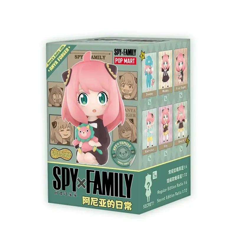 Pink-haired spy x family anya blind box figure holding plush toy in black cat-ear outfit desktop collectible