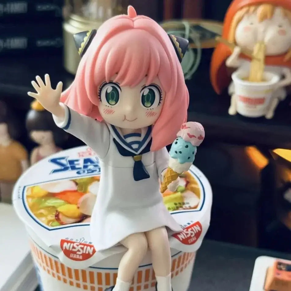 Spy x family anya forger pvc figure in white sailor outfit holding ice cream cone kawaii 14cm model