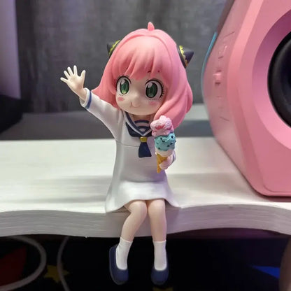 Spy x family anya forger pvc figure 14cm with pink hair green eyes white sailor dress holding ice cream cone