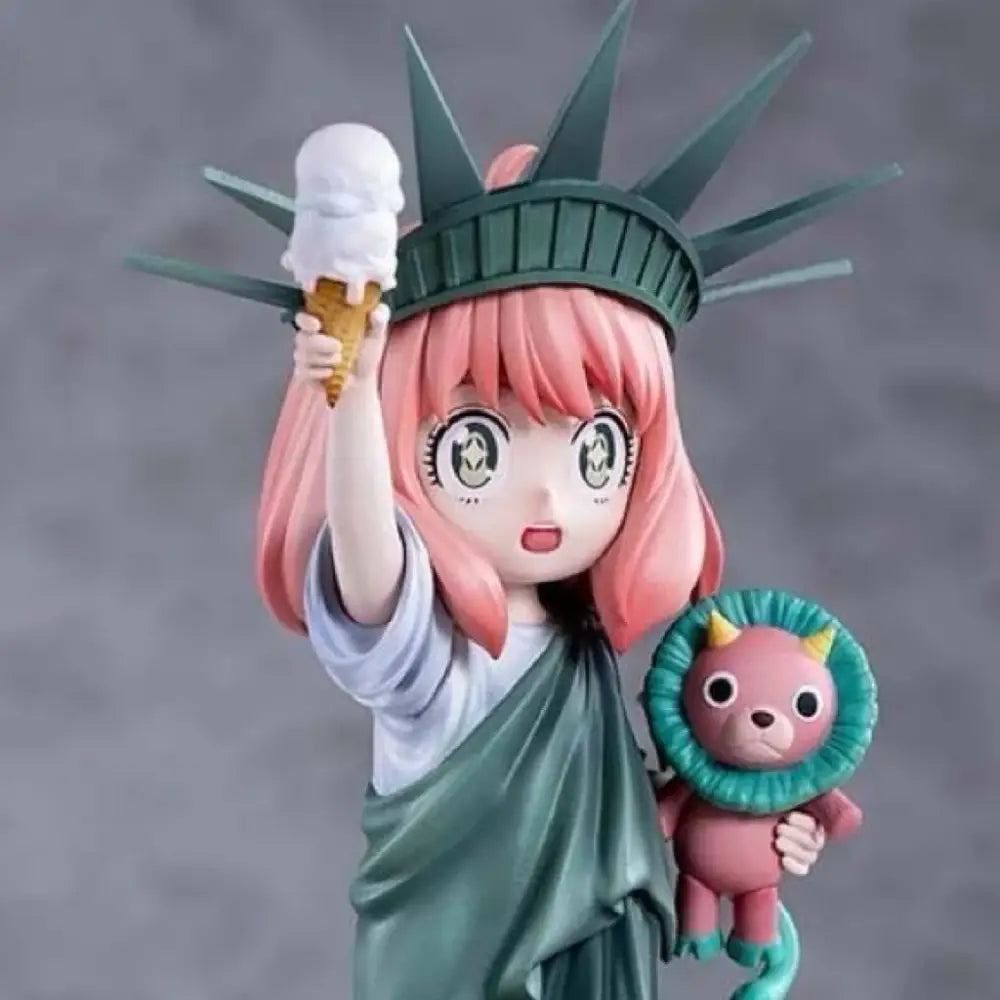 Spy x family anya forger pvc statue in statue of liberty style holding ice cream and pink creature with green mane