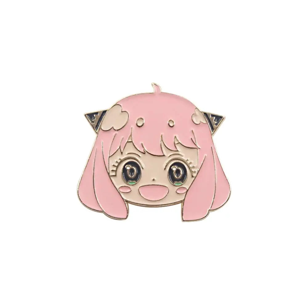 Pink enamel spy x family yor forger metal badge pin featuring anime-style girl with cat ears alloy brooch