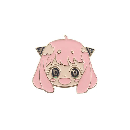 Pink enamel spy x family yor forger metal badge pin featuring anime-style girl with cat ears alloy brooch